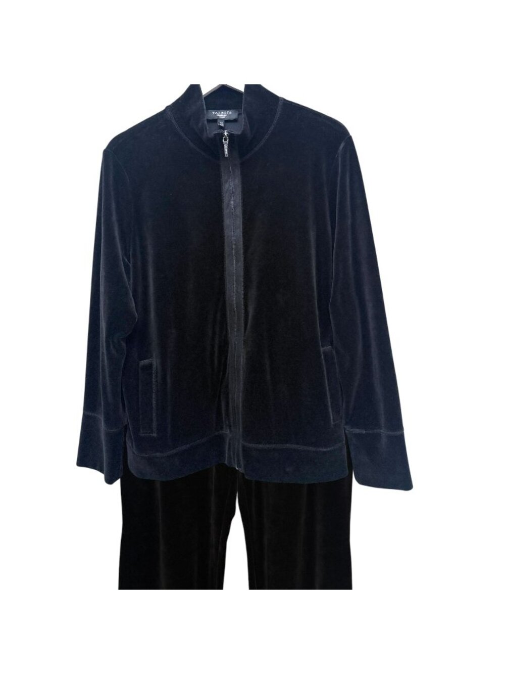 TALBOTS Velour Zip Jacket and Pants Set Plus Size 1X- 2X Black Lounge Tracksuit
